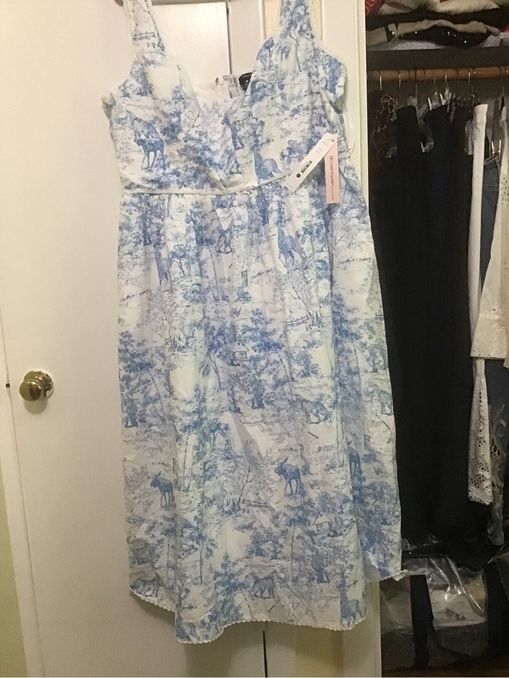 Bloomingdale’s Aqua Blue Toile Print Dress